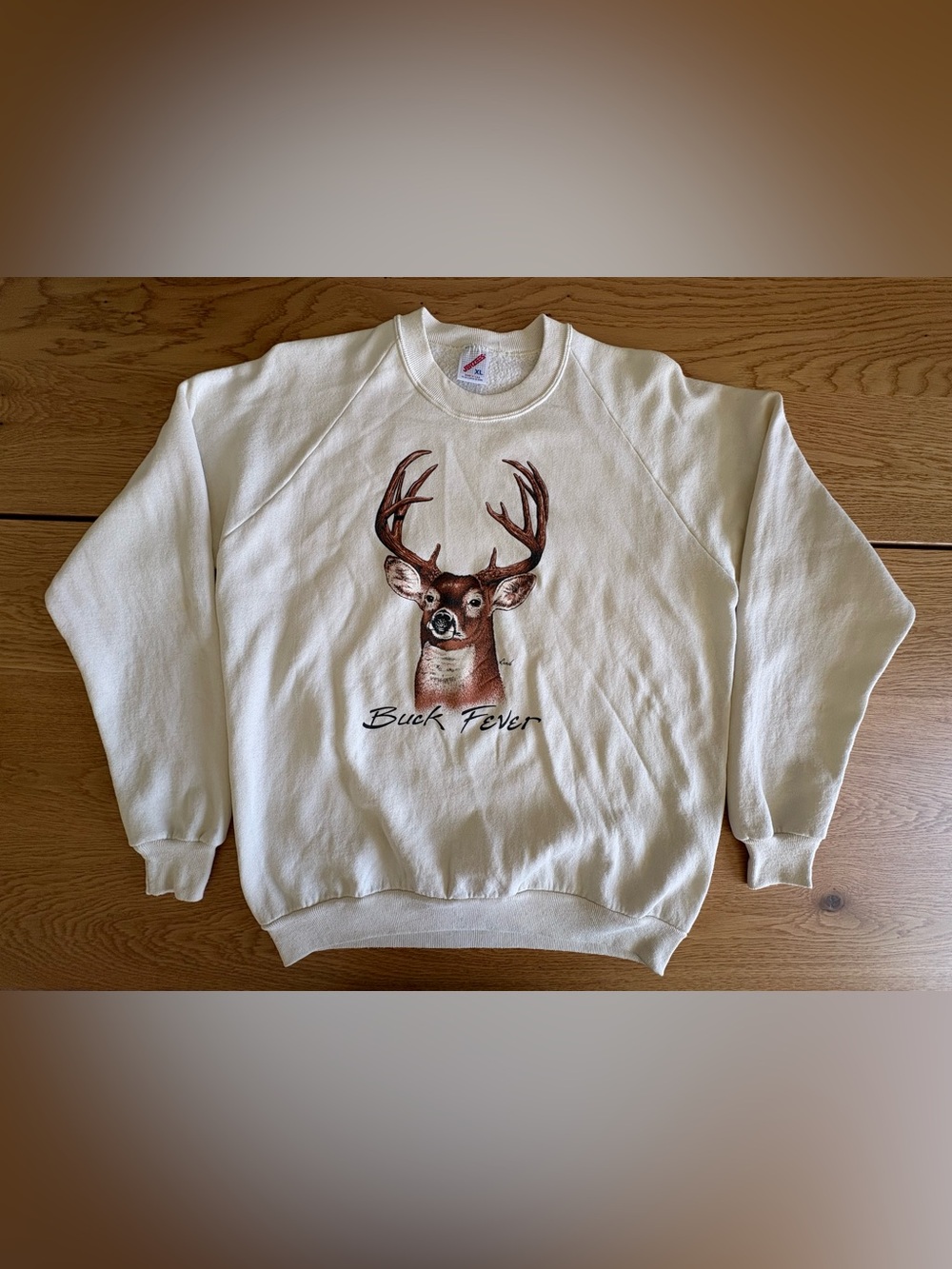 Vintage Jerzees Buck Fever Deer Crewneck Sweatshirt XL White Made in USA 90s